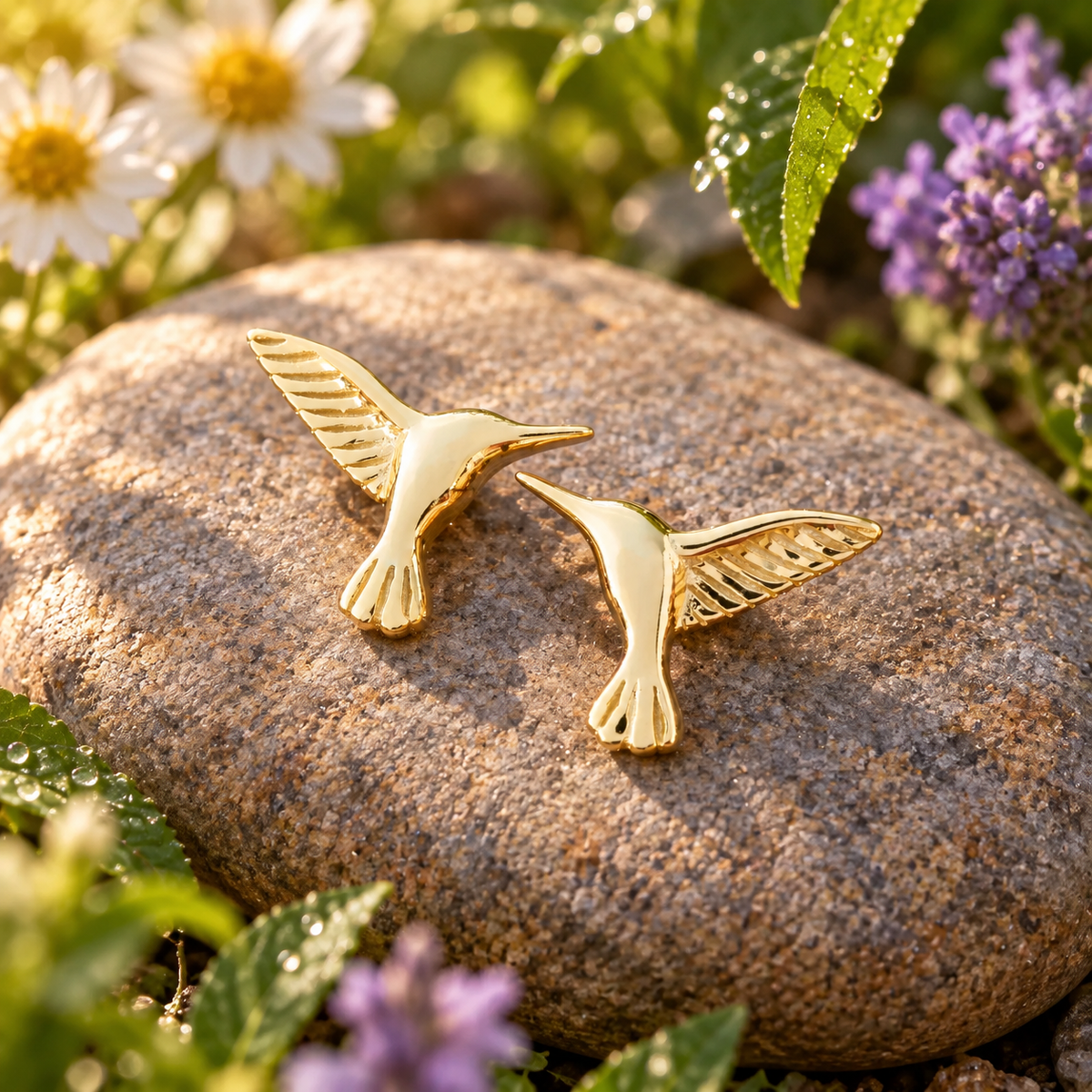 Gold Hummingbird Studs