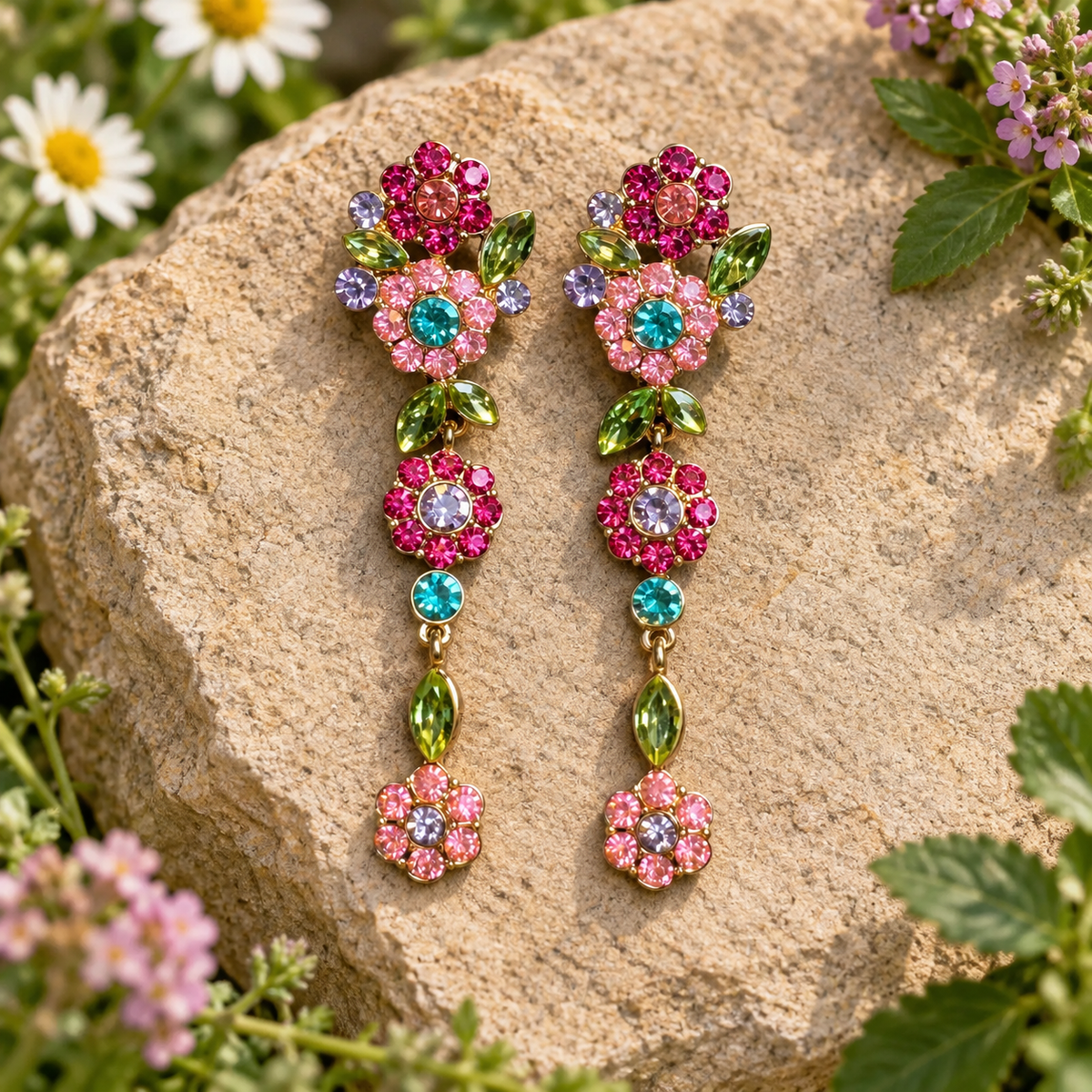 Multicolor Floral Chandelier Earrings
