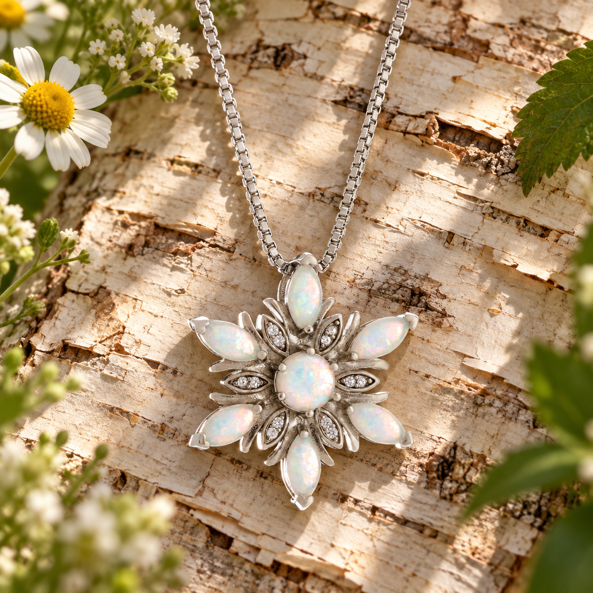 Opal Flower Necklace