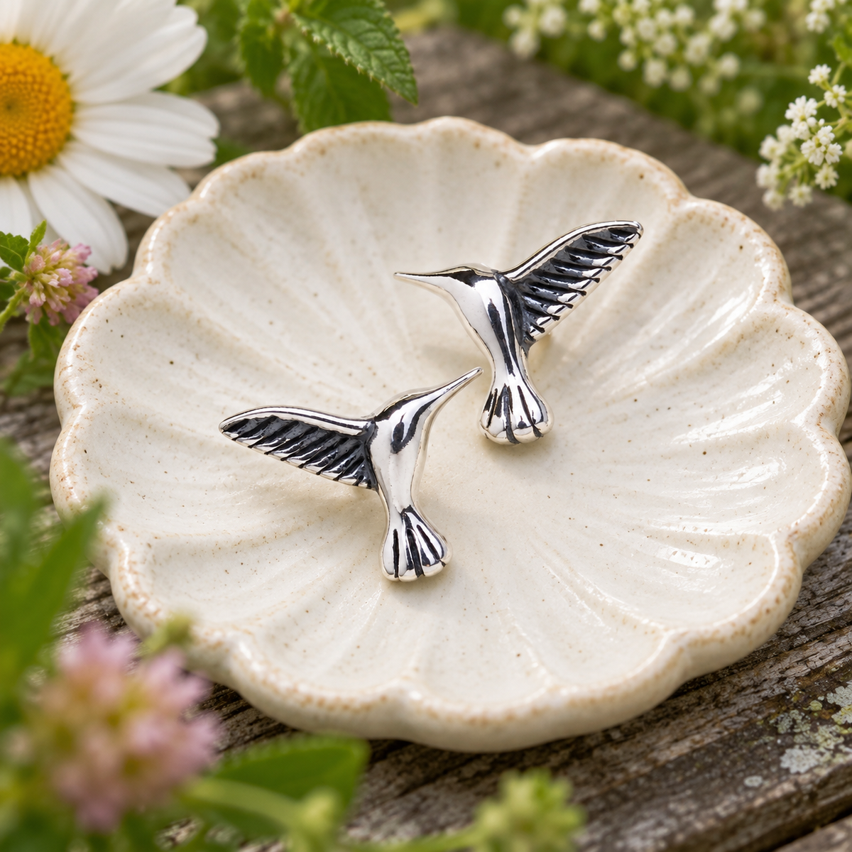 Silver Hummingbird Studs