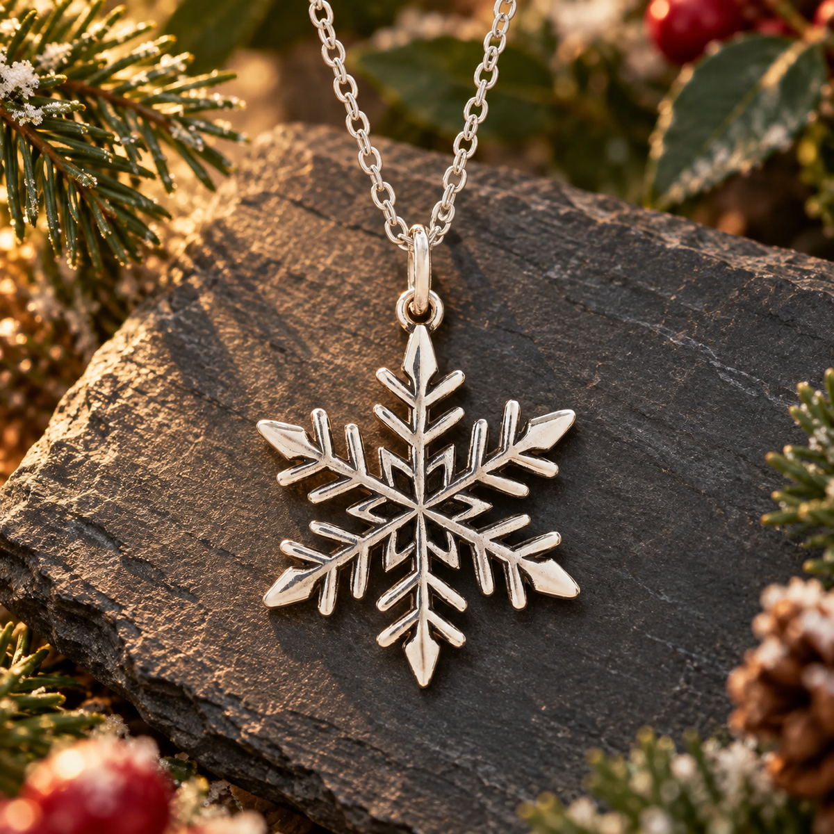 Silver Openwork Snowflake Necklace