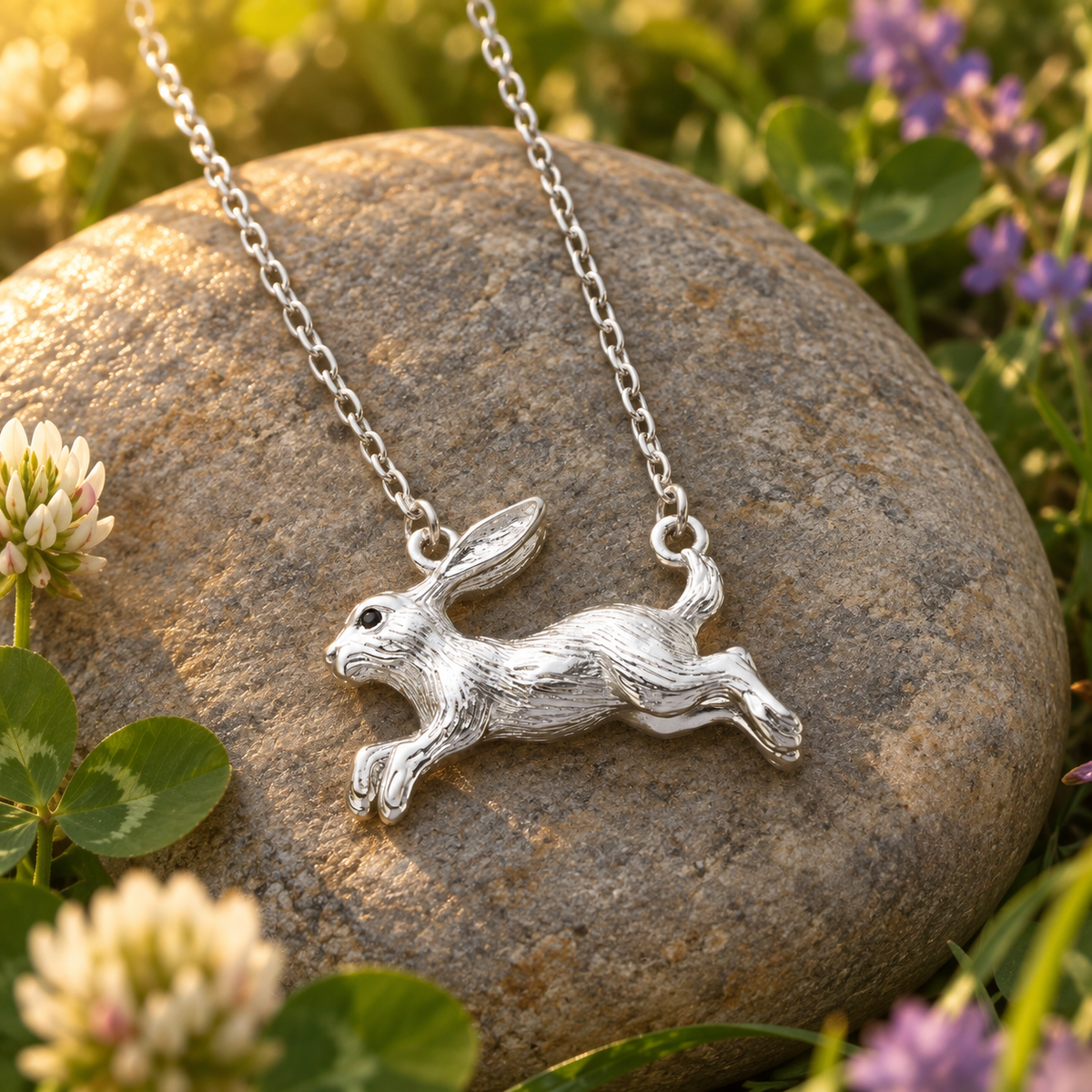 Silver Running Rabbit Necklace