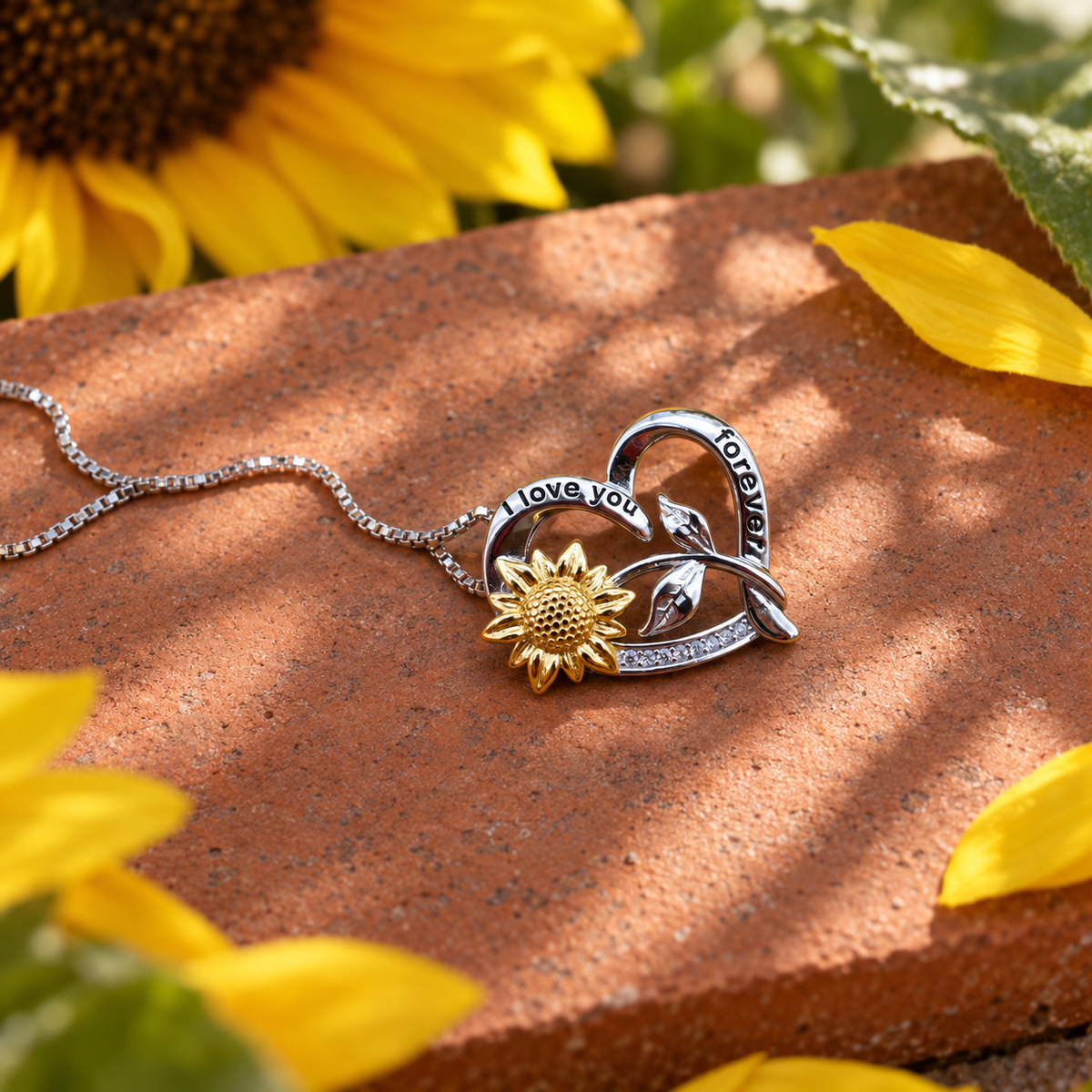 Sunflower Heart Message Necklace