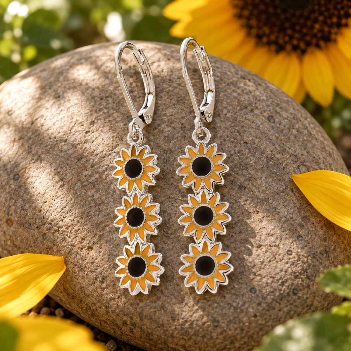 Triple Sunflower Drop Earrings