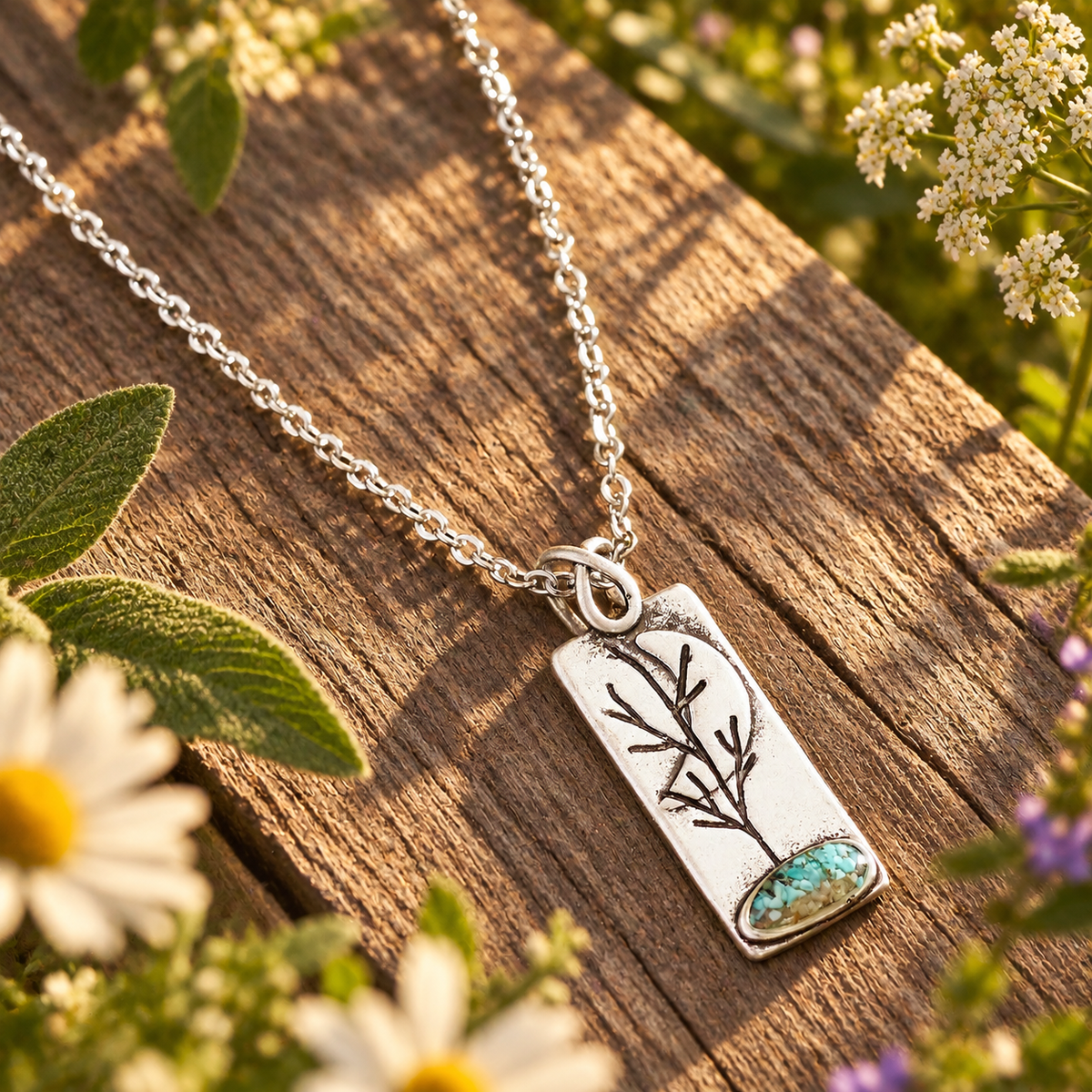Turquoise Tree Rectangle Necklace