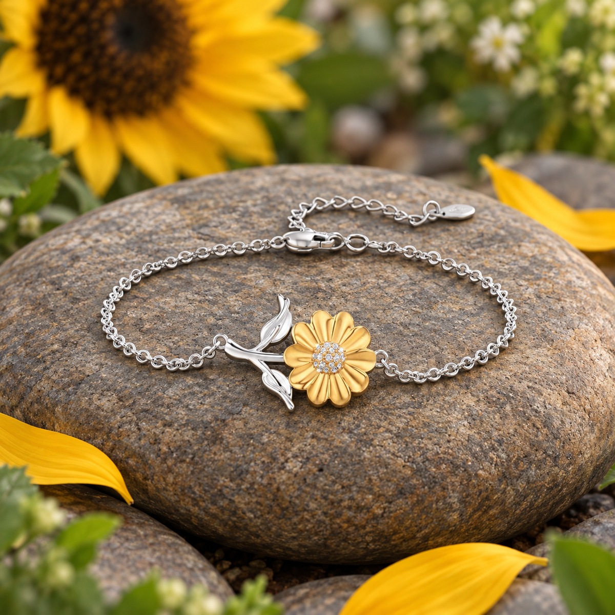 Two-Tone Sunflower Chain Bracelet
