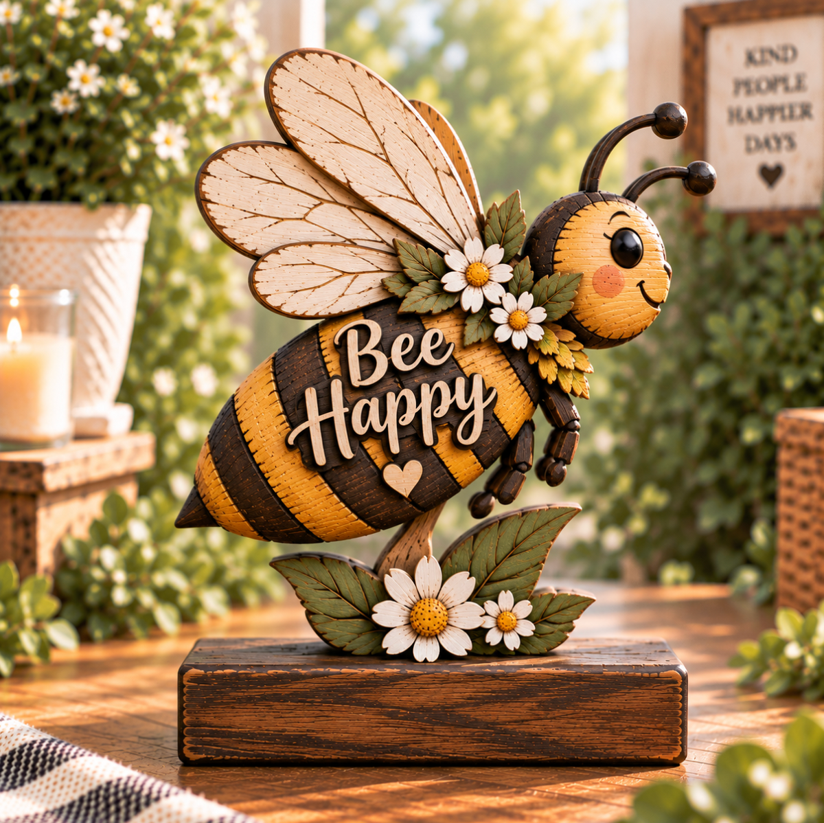 Bee Happy garden wood decor