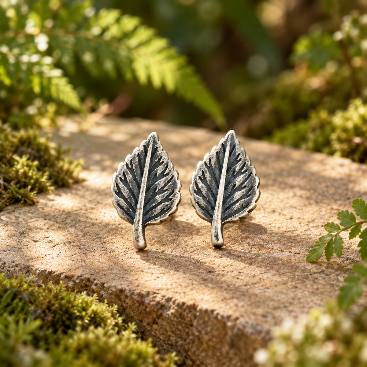 Antiqued Leaf Studs