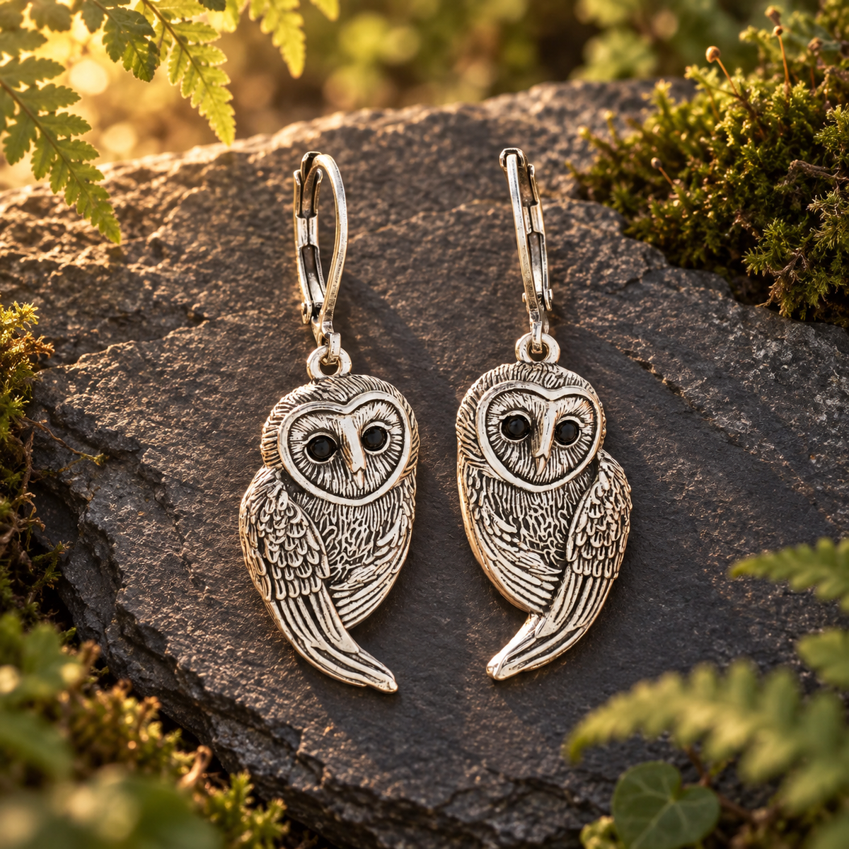 Antiqued Owl Drop Earrings