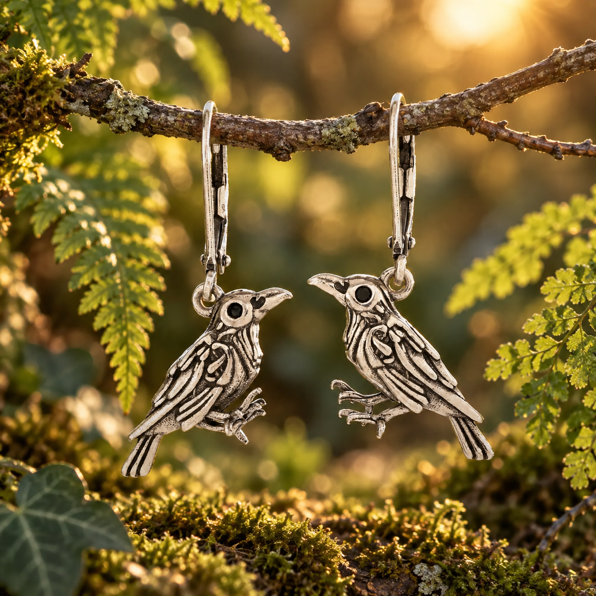Antiqued Raven Drop Earrings