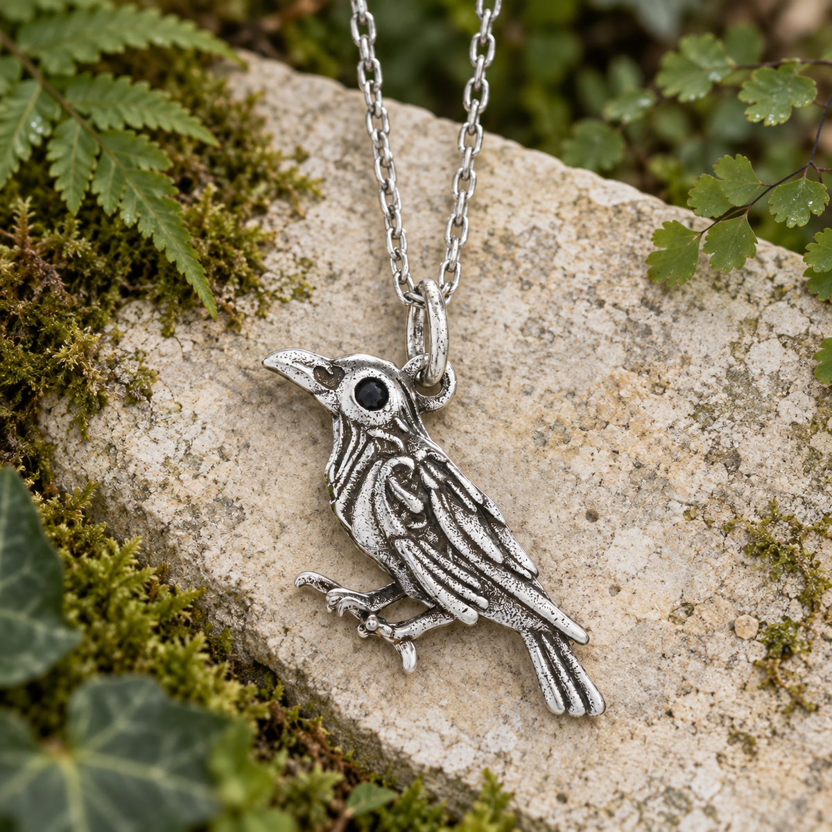 Antiqued Raven Necklace
