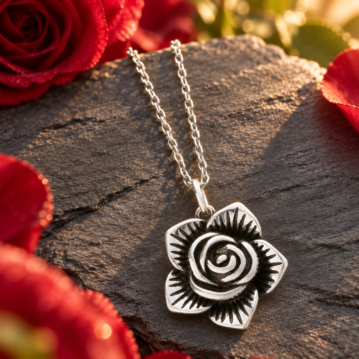 Antiqued Rose Necklace