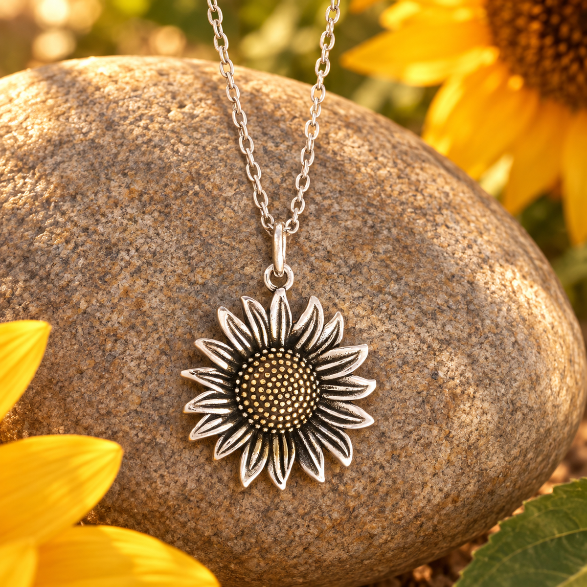 Antiqued Sunflower Necklace