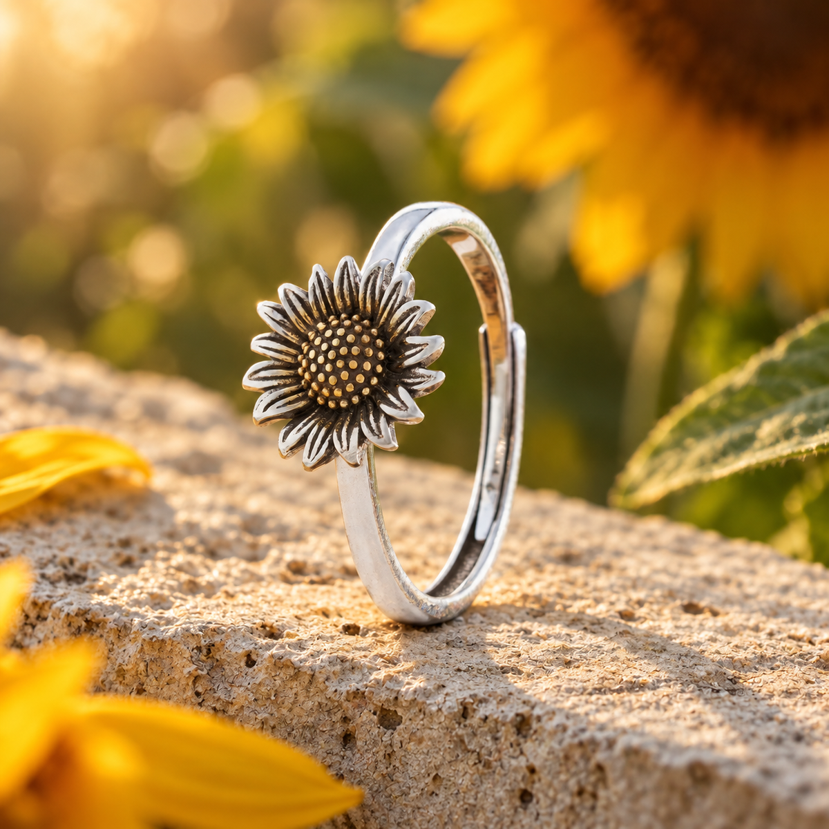 Antiqued Sunflower Ring