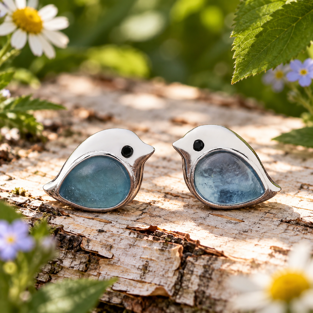 Blue Stone Bird Studs