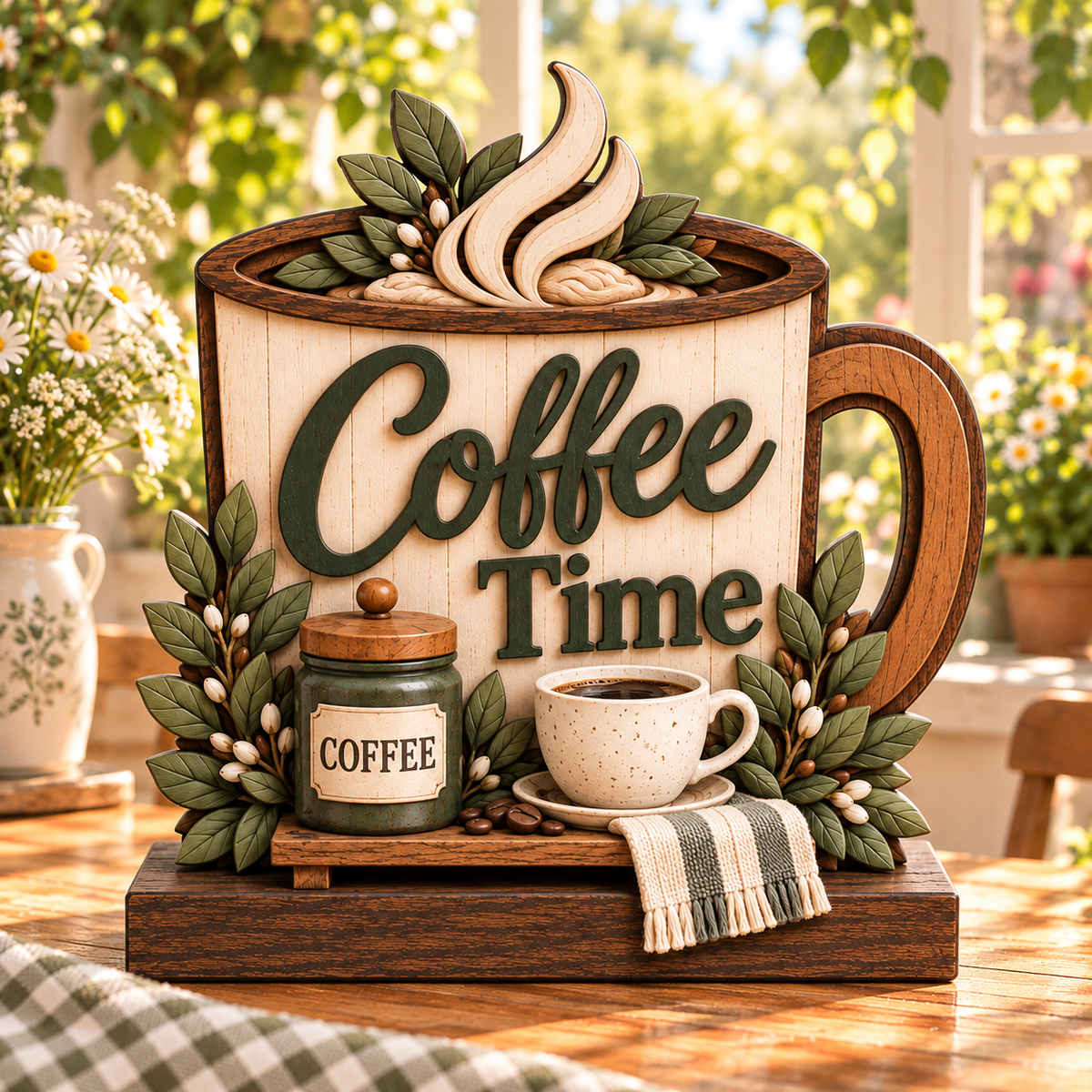 Coffee Time Mug botanical wood decor