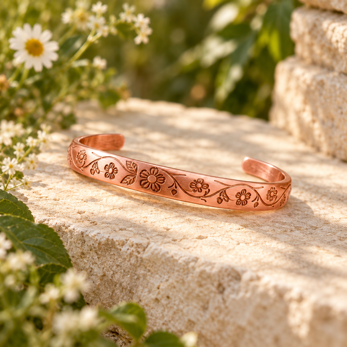 Copper Floral Engraved Cuff