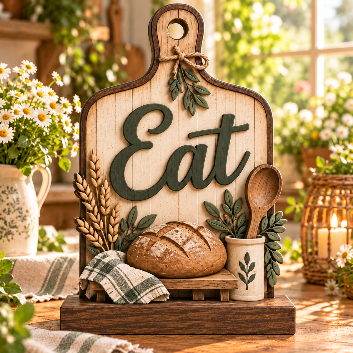 Eat Cuttingboard botanical wood decor