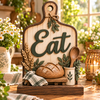 Eat Cuttingboard botanical wood decor