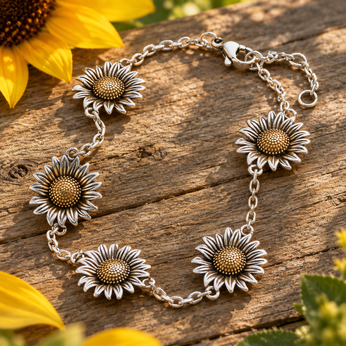 Five Sunflower Link Bracelet