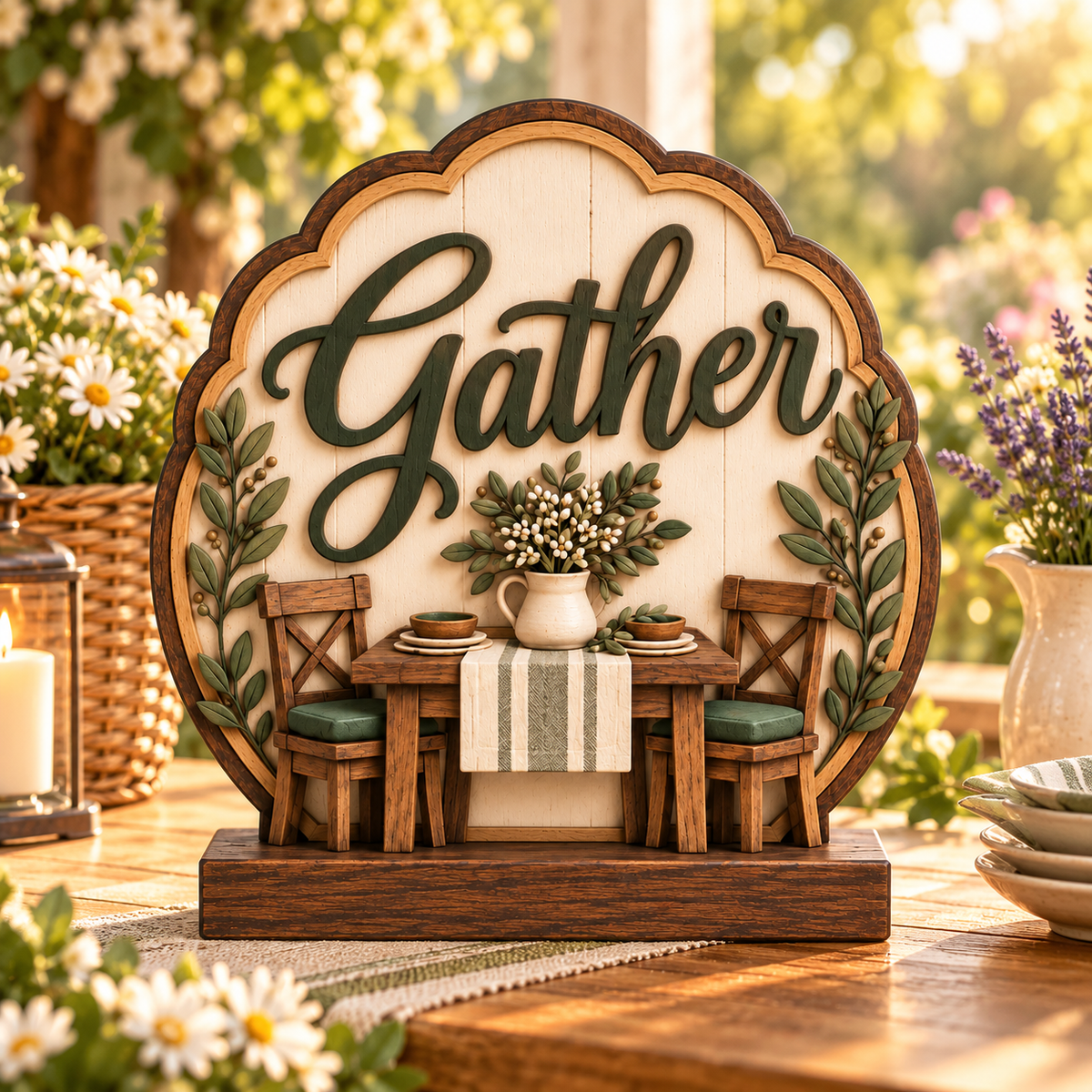 Gather Dinner Nook botanical wood decor