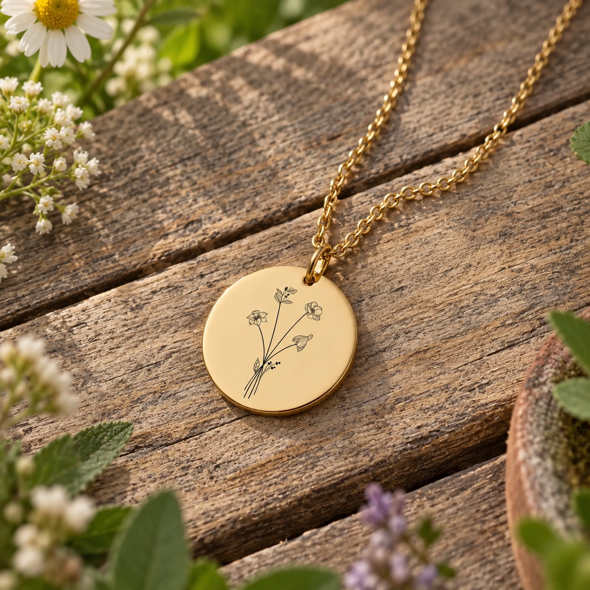 Gold Botanical Disc Necklace