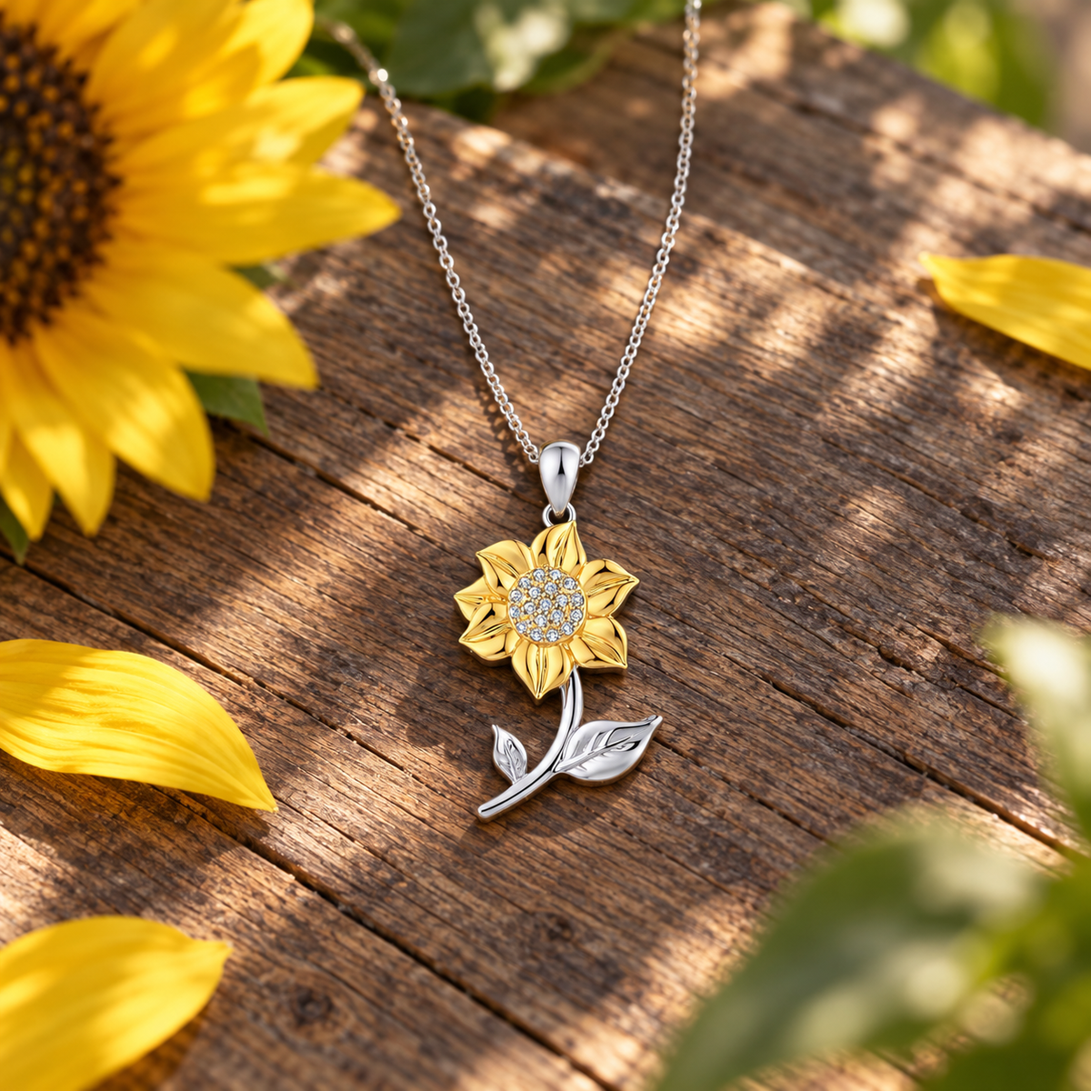 Gold Sunflower Silver Necklace