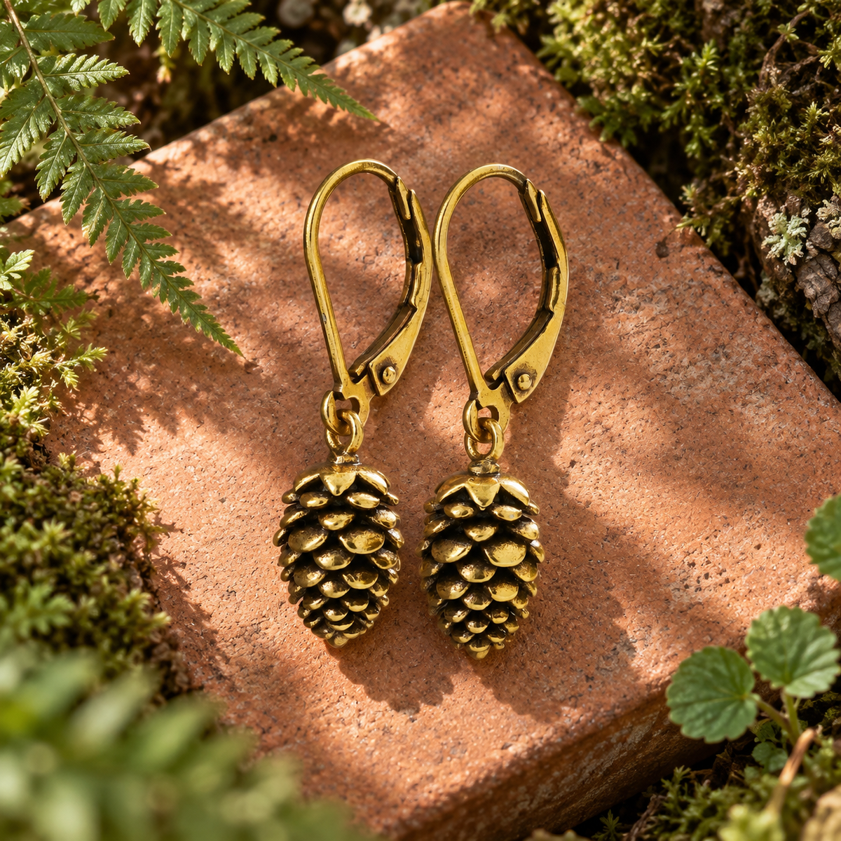 Gold Pinecone Drop Earrings