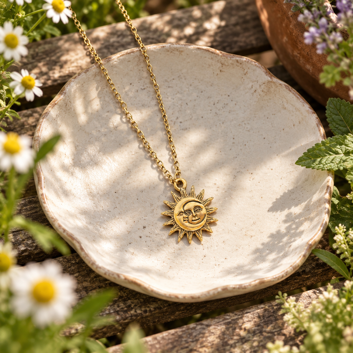 Gold Sun Face Necklace