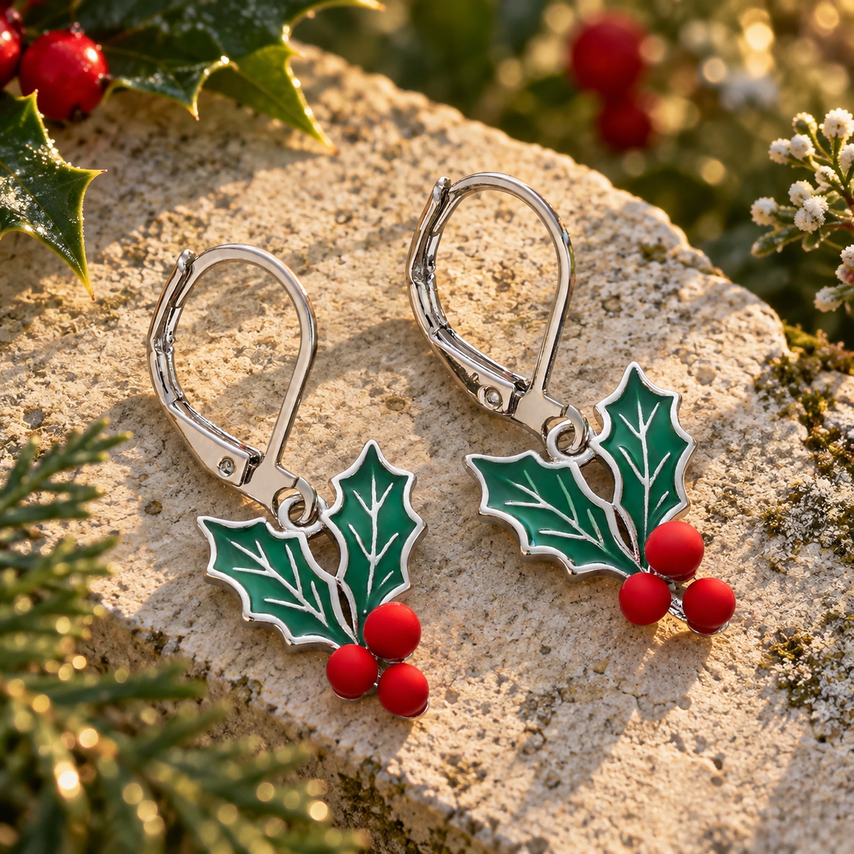 Holly Berry Drop Earrings