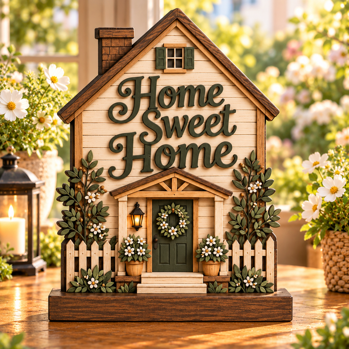 Home Sweet Home botanical wood decor