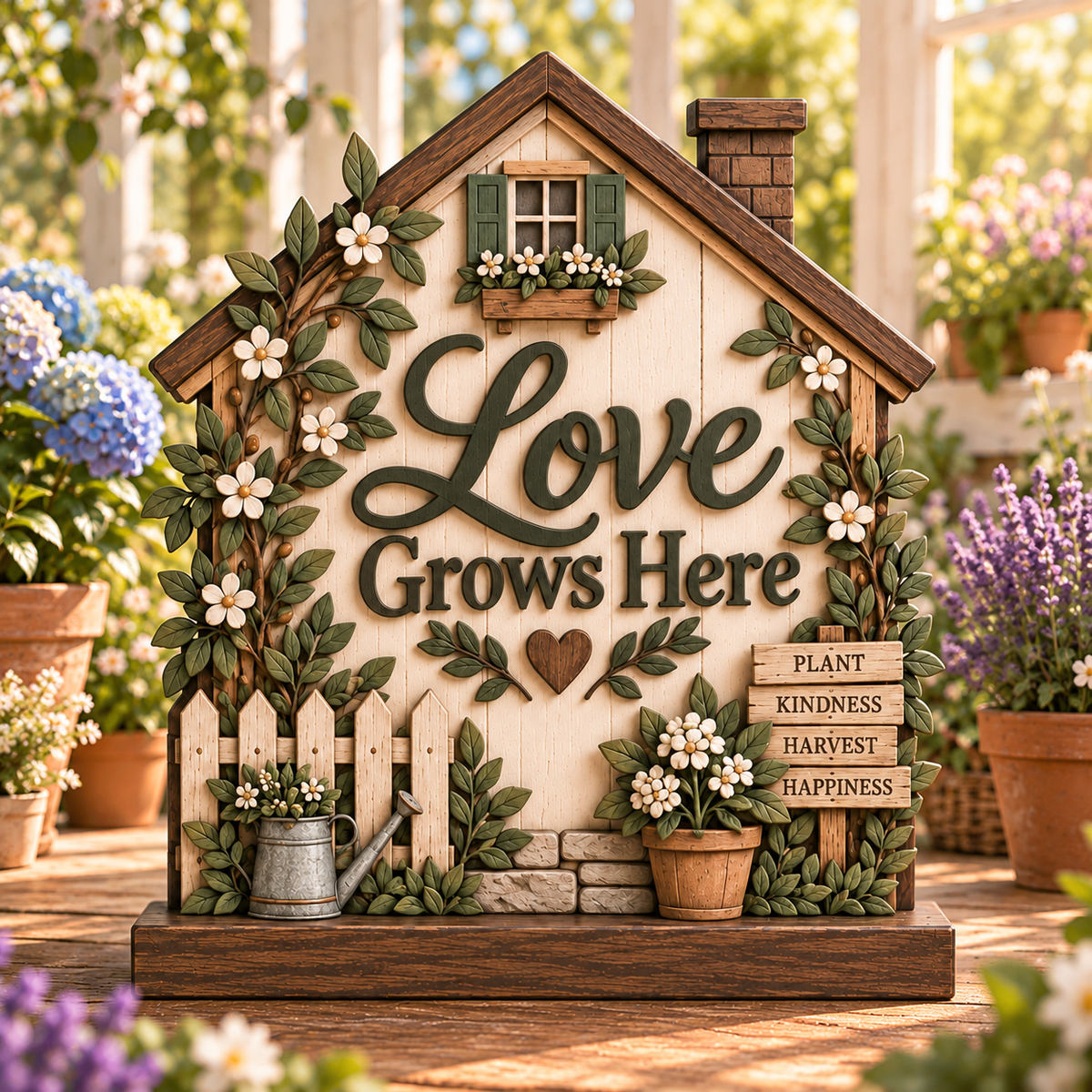 Love Grows House botanical wood decor
