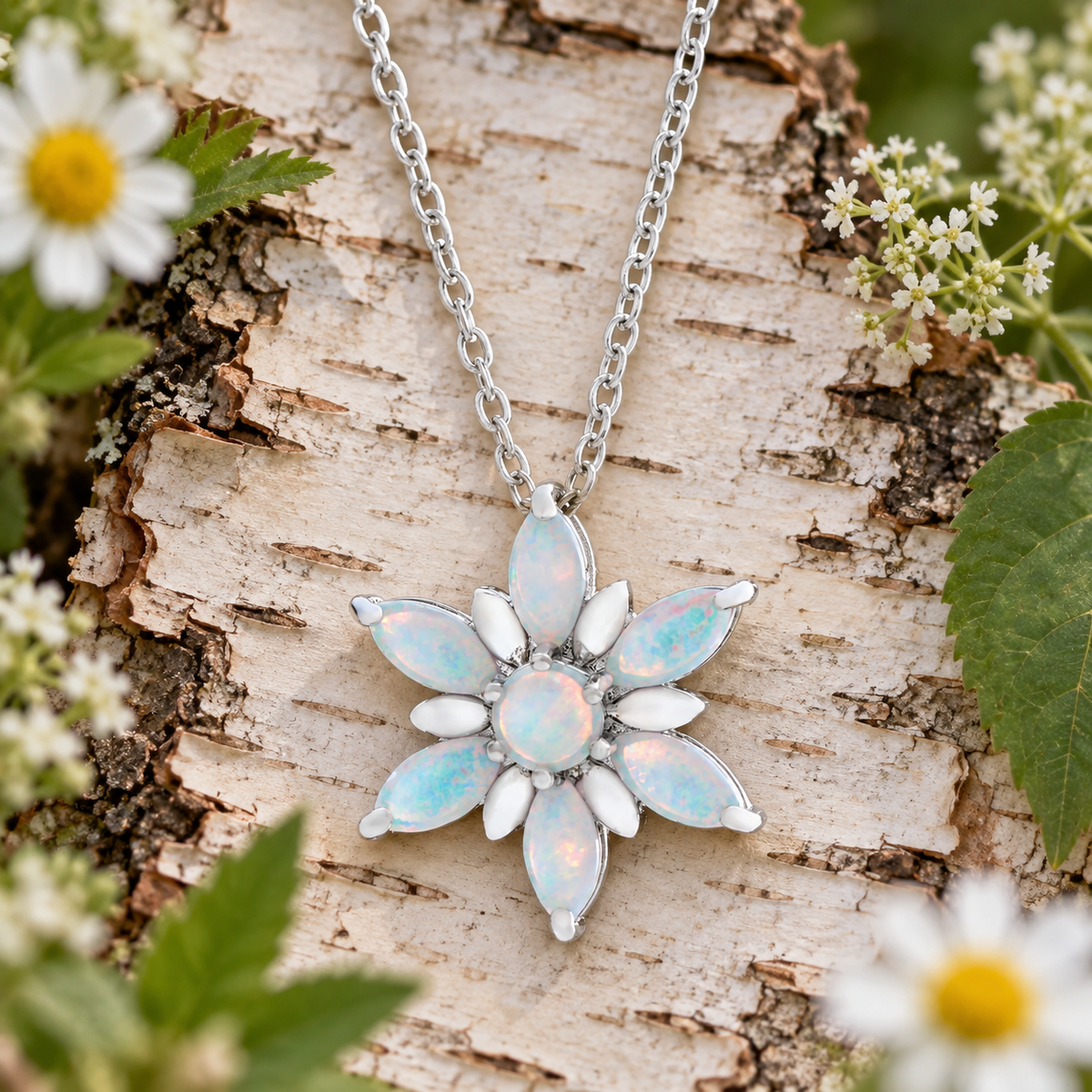 Opal Star Flower Necklace