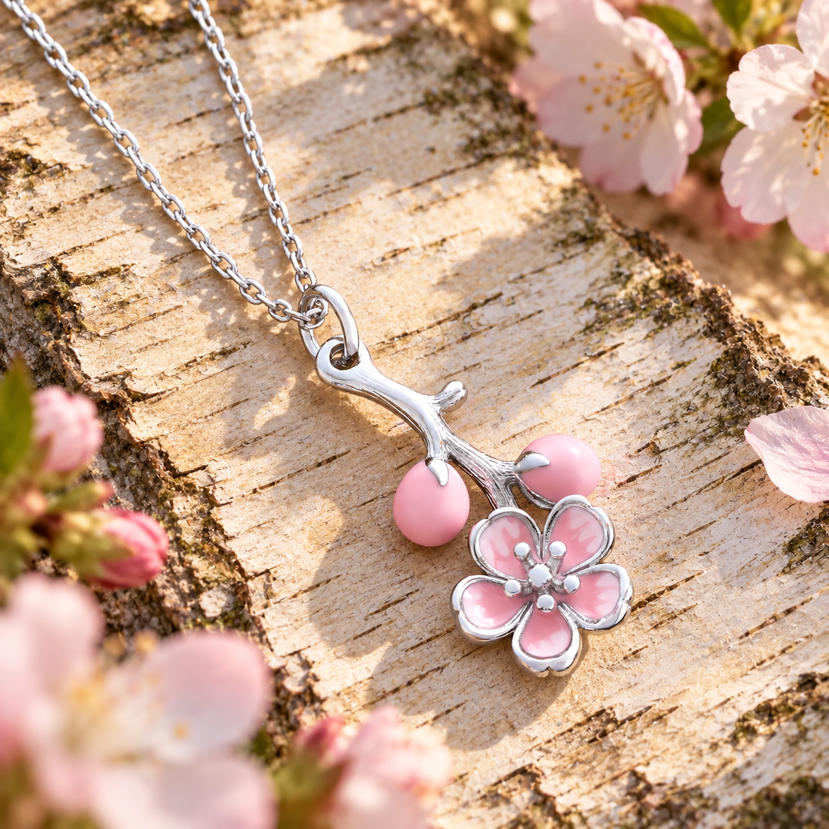 Pink Blossom Branch Necklace