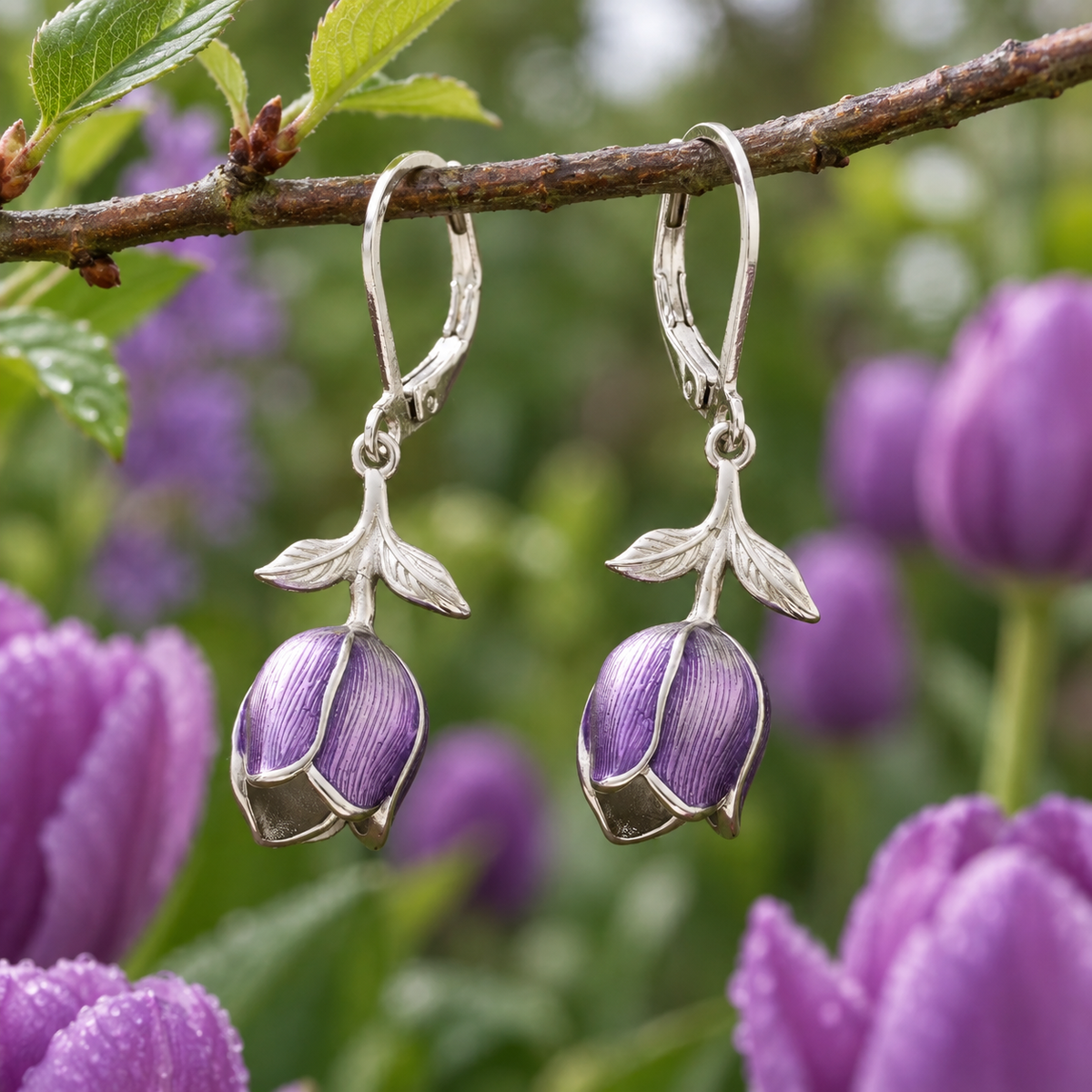 Purple Tulip Drop Earrings