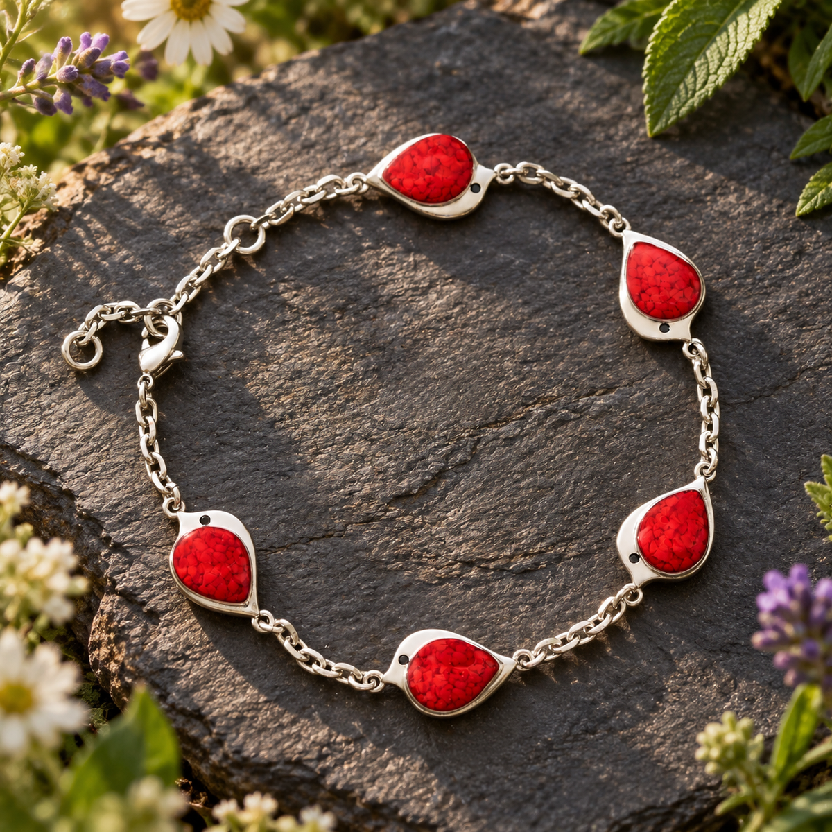 Red Teardrop Link Bracelet