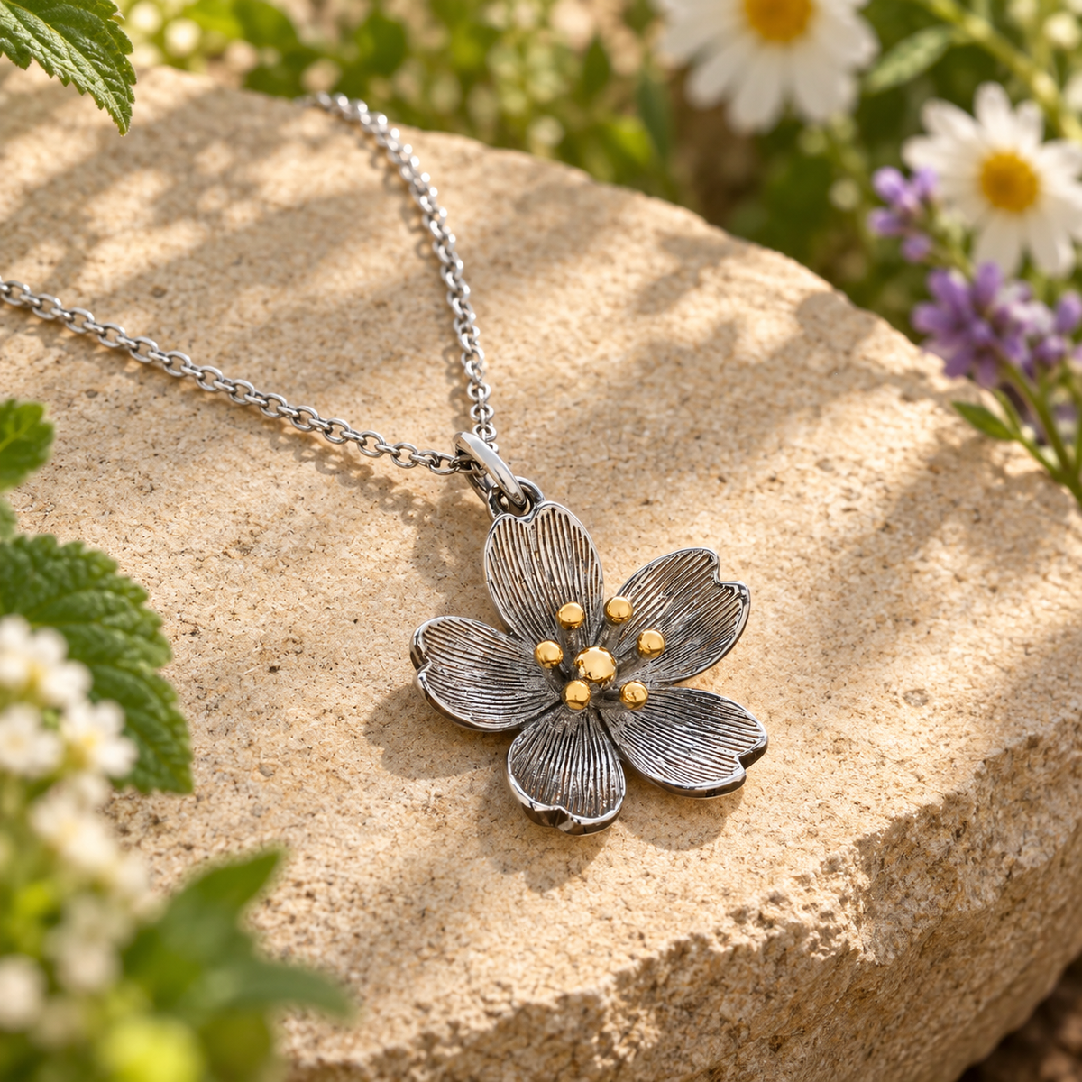 Silver Five Flower Necklace