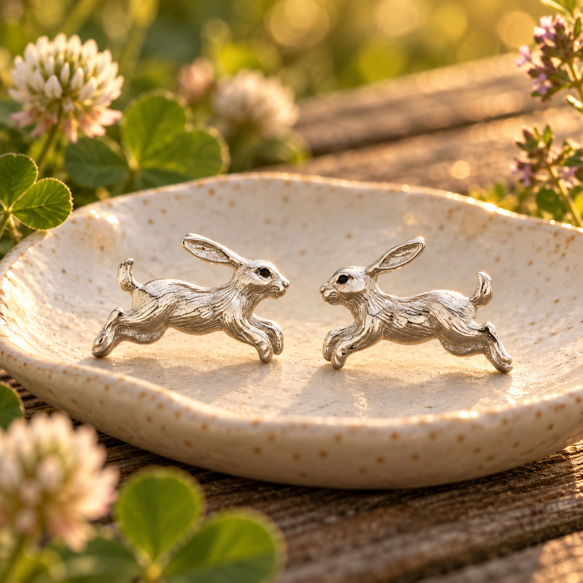 Silver Running Rabbit Studs