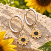 Sunflower Charm Hoop Earrings