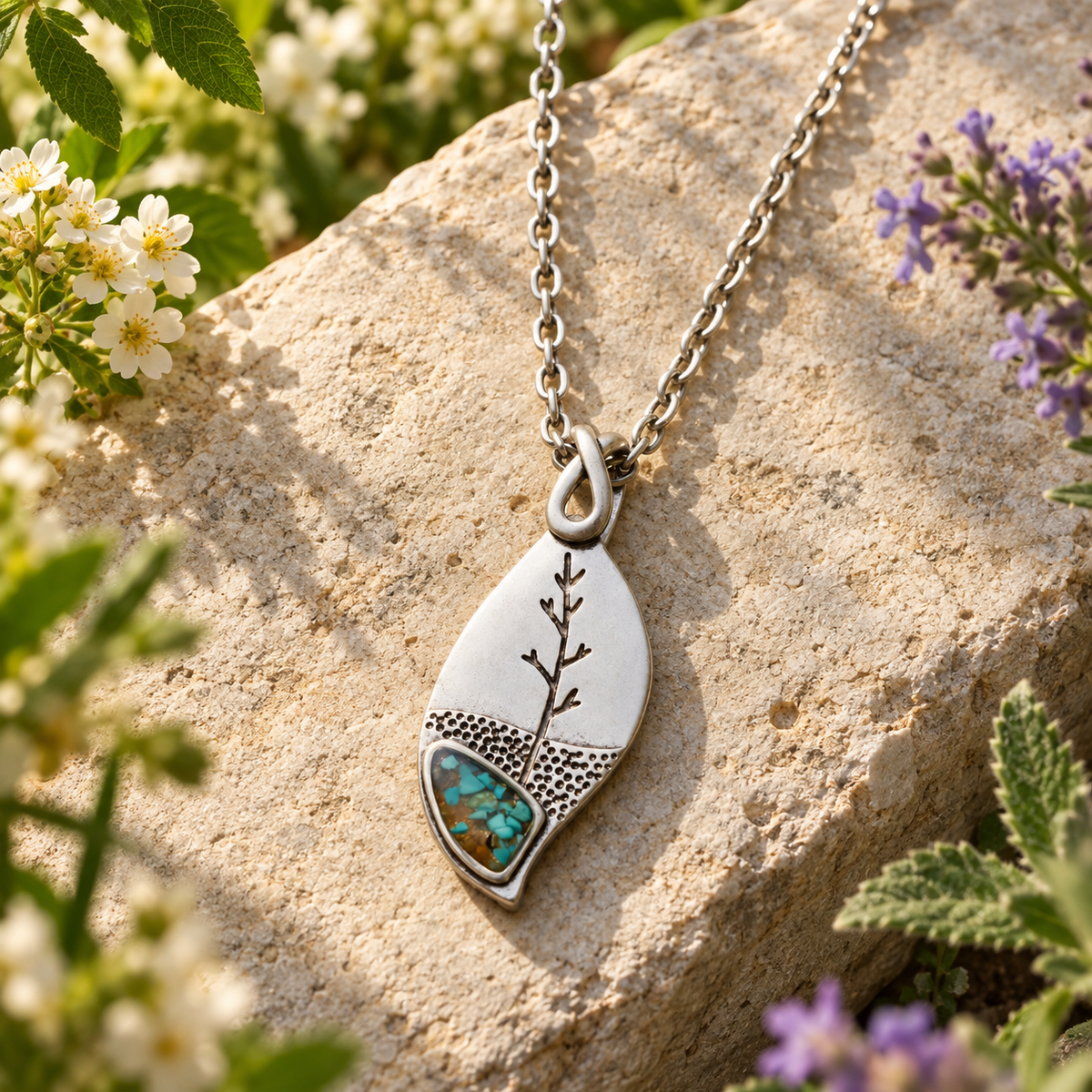 Turquoise Botanical Teardrop Necklace