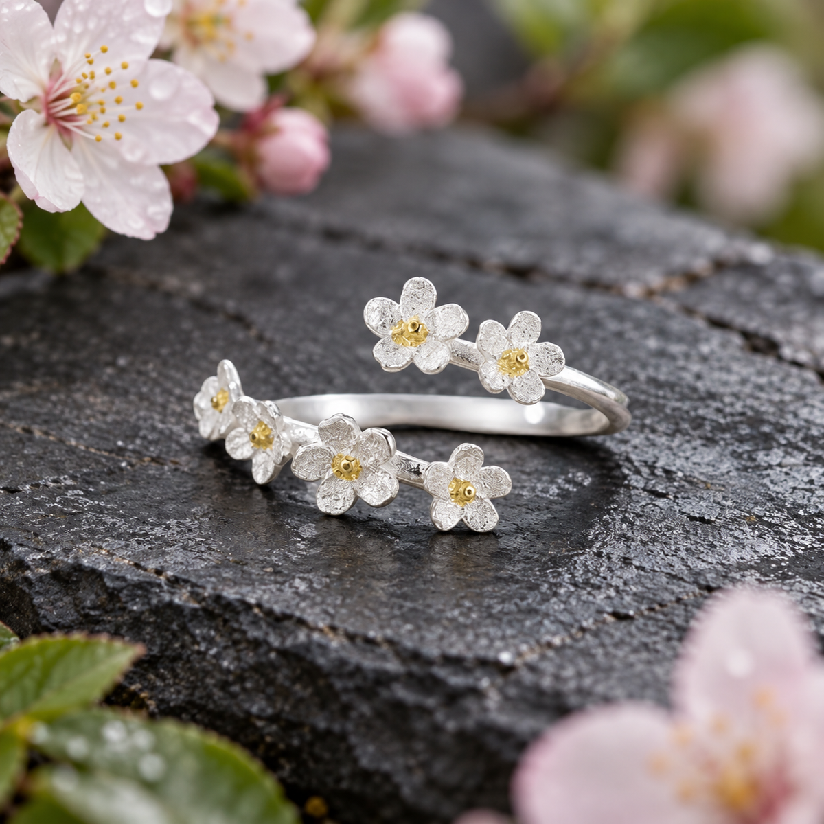 White Blossom Wrap Ring