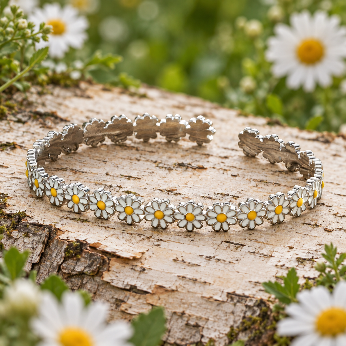 White Daisy Flower Bracelet