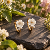 White Flower Gold Earrings