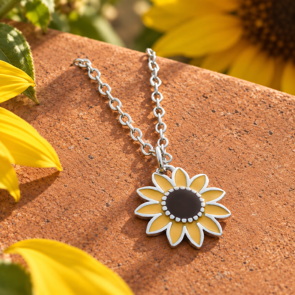 Yellow Enamel Sunflower Necklace
